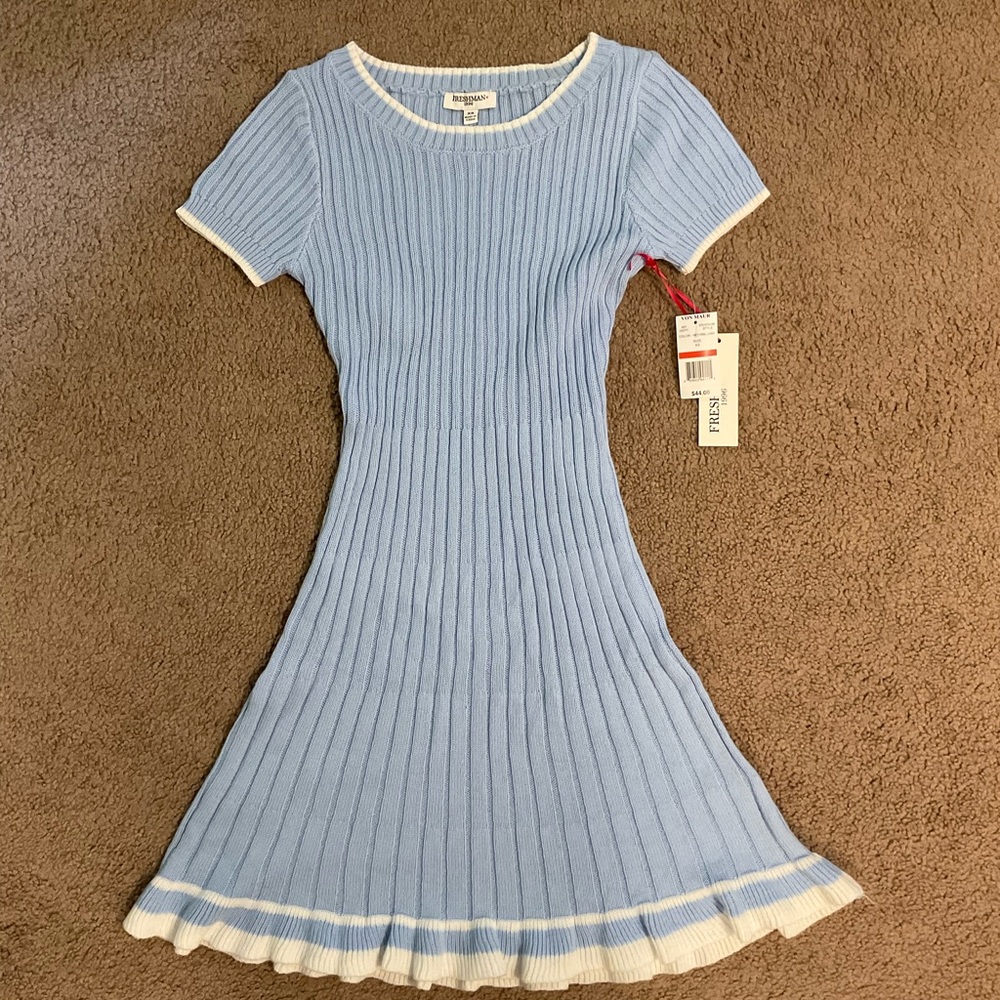 Light Blue Ribbed Knit Dress
